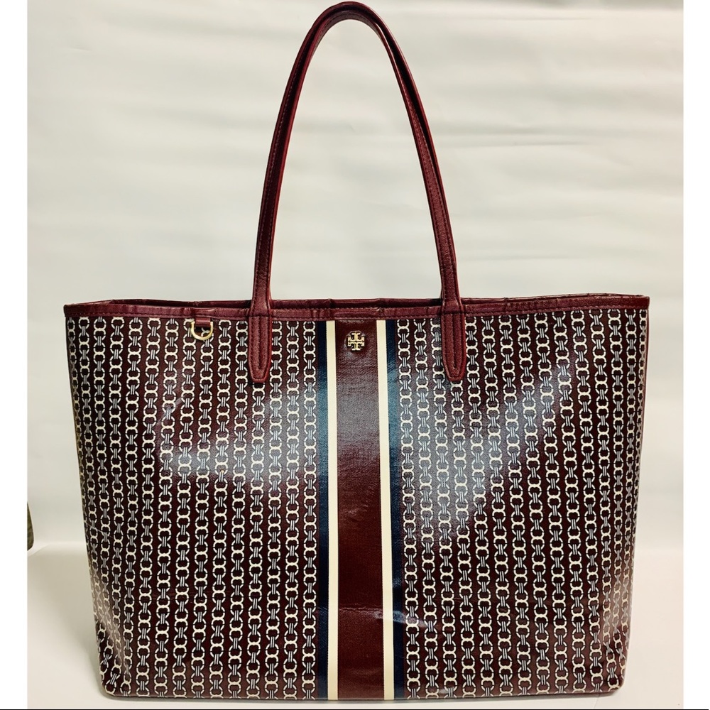 Tory Burch Gemini Link Coated Canvas Burgundy Bag